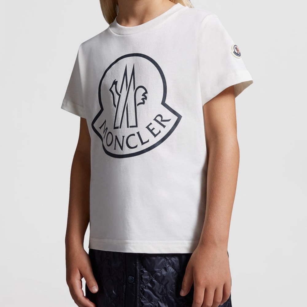 Moncler Kids White Tee with Iconic Logo